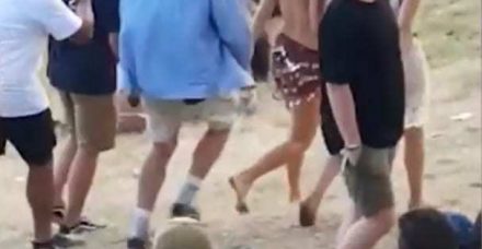 תיעוד נדיר: גבר תקף אישה חשופת חזה בפסטיבל, היא לא נשארה חייבת