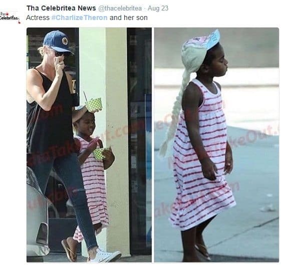 שרליז ת'רון עם הבן שלה