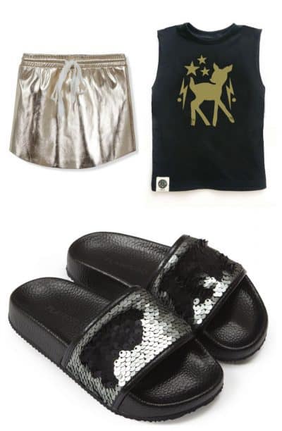 גופיה, KIDA, מחיר: 29 שקל; חצאית: פלמינגו קידס: 159 שקל; כפכפים: פלמינגו קידס: 95 שקל