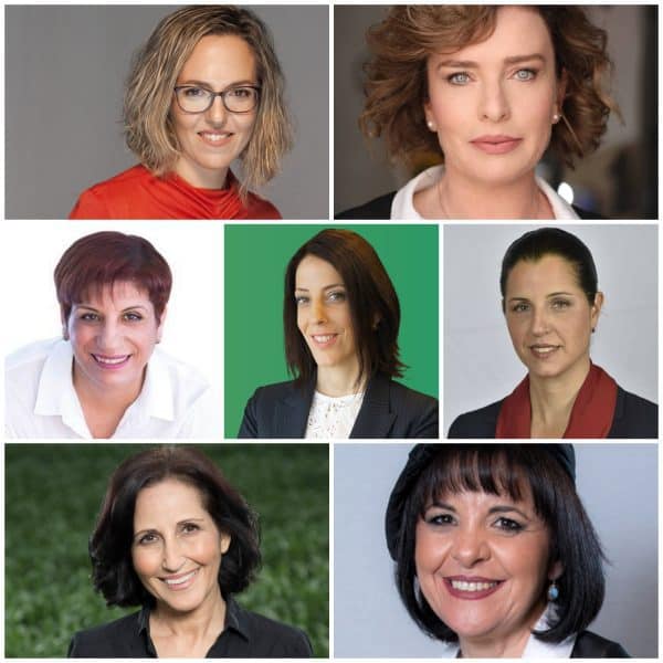 הנבחרות. מימין למעלה ועם כיוון השעון: ד"ר עינת קליש-רותם, ד"ר גלית שאול, ד"ר עליזה בלוך, אושרת גני-גונן, שושי כחלון-כידור, רותם ידלין. במרכז: טל אוחנה. קרדיטים: עמודי הפייסבוק של הנבחרות