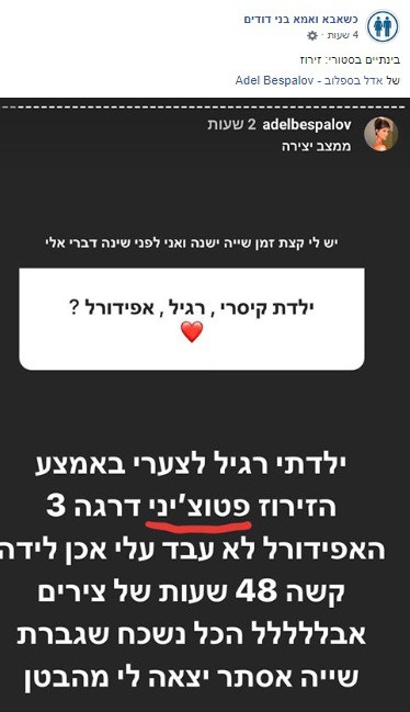 הסטורי של אדל בספלוב. צילום מסך מתוך "כשאבא ואמא בני דודים"