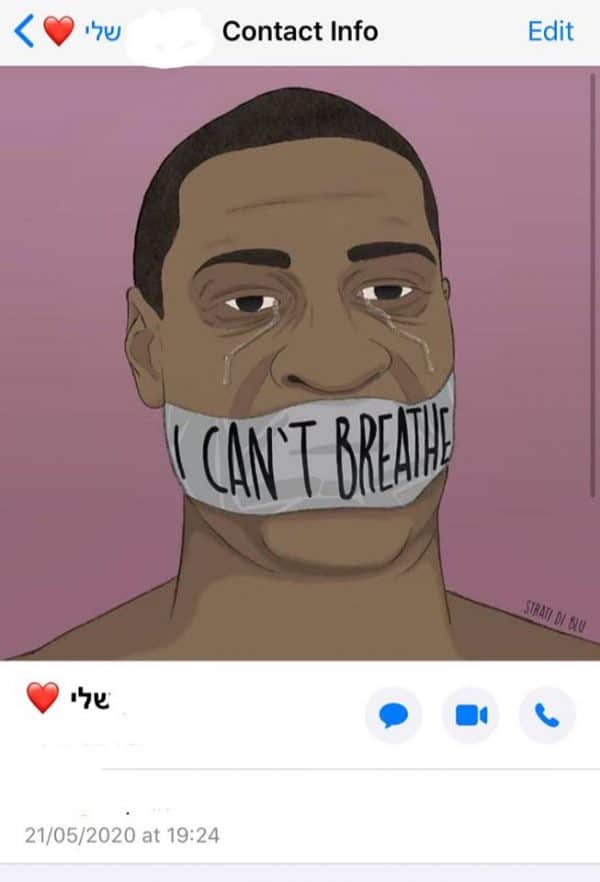תמונת הפרופיל ששם האחיין שלי, תמונת המחאה על מותו של גו'רג' פלויד. יוצר Starti di Blu.