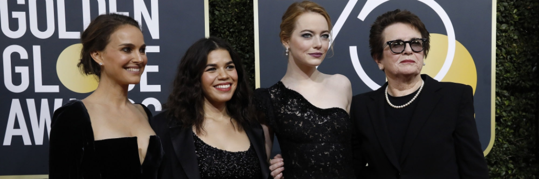 נשות #TimesUp על השטיח האדום: נטלי פורטמן, אמריקה פררה, אמה סטון ובילי ג'ין קינג. צילום: רויטרס